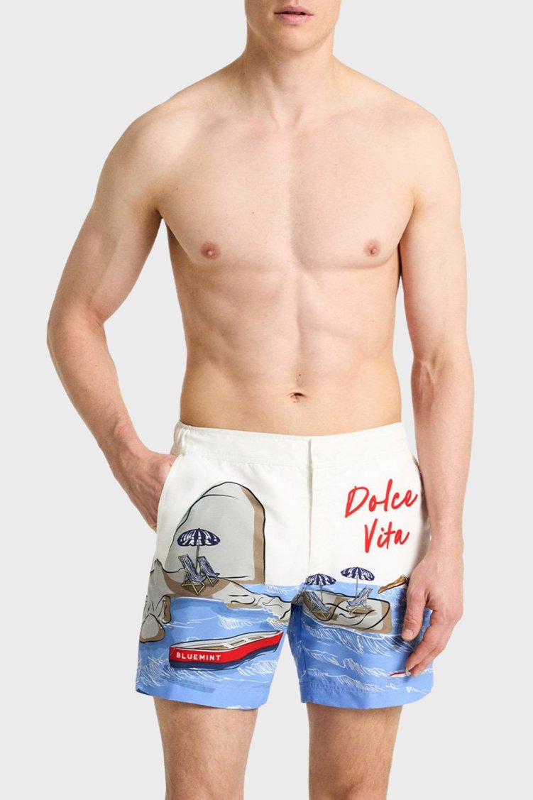 Bluemint Desenli Tailored Fit Hızlı Kuruyan Erkek Mayo Short BM25003042MS 389 BEYAZ-MAVİ - Bluemint