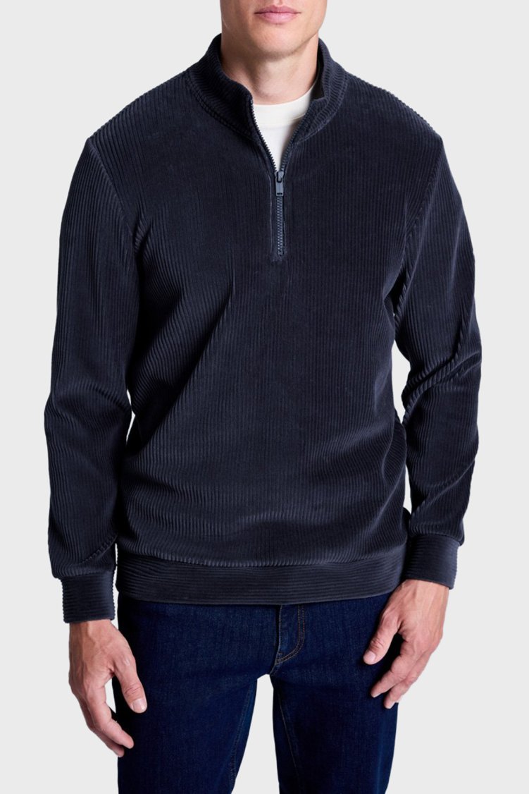 Bluemint Fitilli Pamuklu Comfort Fit Yarım Fermuarlı Dik Yaka Erkek Sweat BM25019345MW 155 LACİVERT - Bluemint