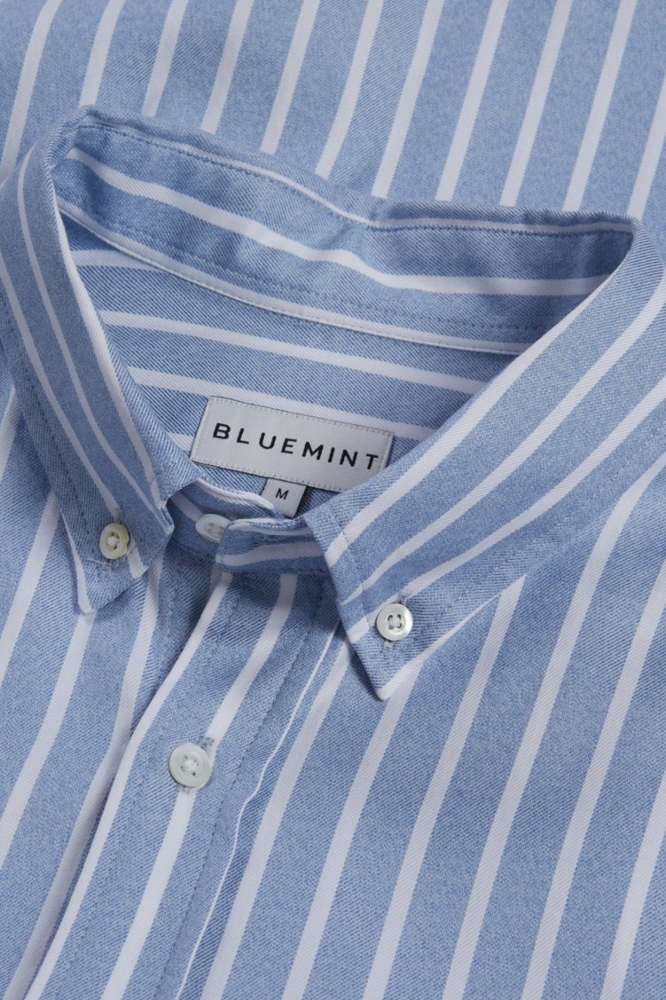 Bluemint Harold % 100 Pamuklu Çizgili Comfort Fit Düğmeli Yaka Erkek Gömlek BM24002472MW 651 MAVİ-BEYAZ - Bluemint (1)
