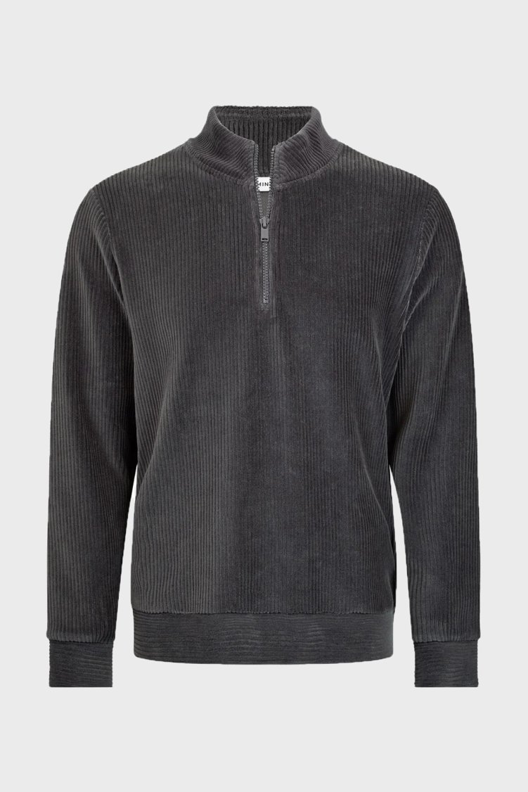 Bluemint Kadife Comfort Fit Yarım Fermuarlı Dik Yaka Erkek Sweat GAEL 1238 Gri - Bluemint (1)