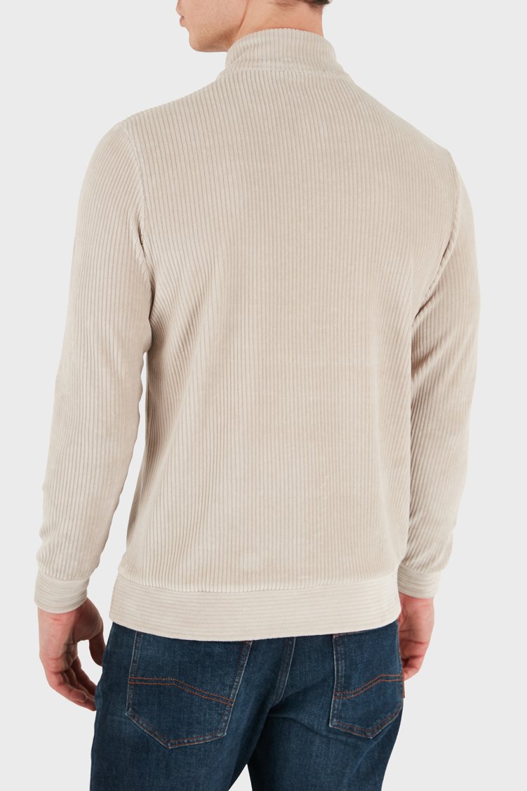 Bluemint Kadife Comfort Fit Yarım Fermuarlı Dik Yaka Erkek Sweat GAEL 1239 Bej - Bluemint (1)