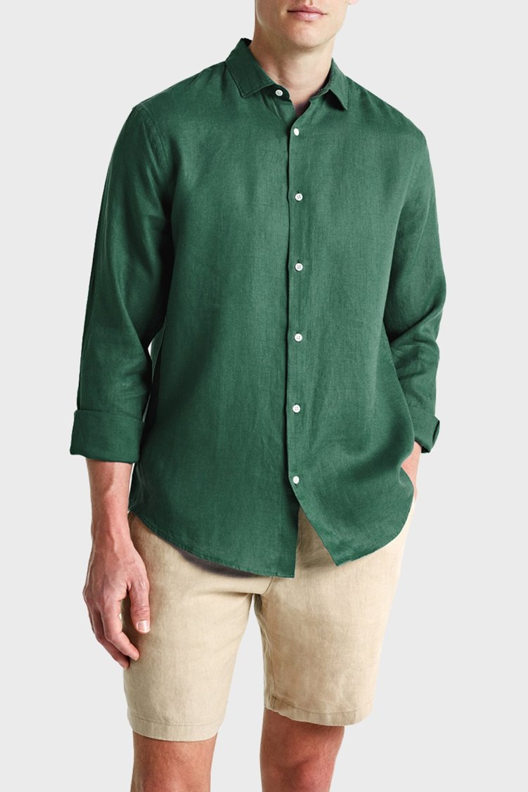 Bluemint Luca % 100 Keten Comfort Fit Erkek Gömlek BM24002092MS 1004 YEŞİL - Bluemint