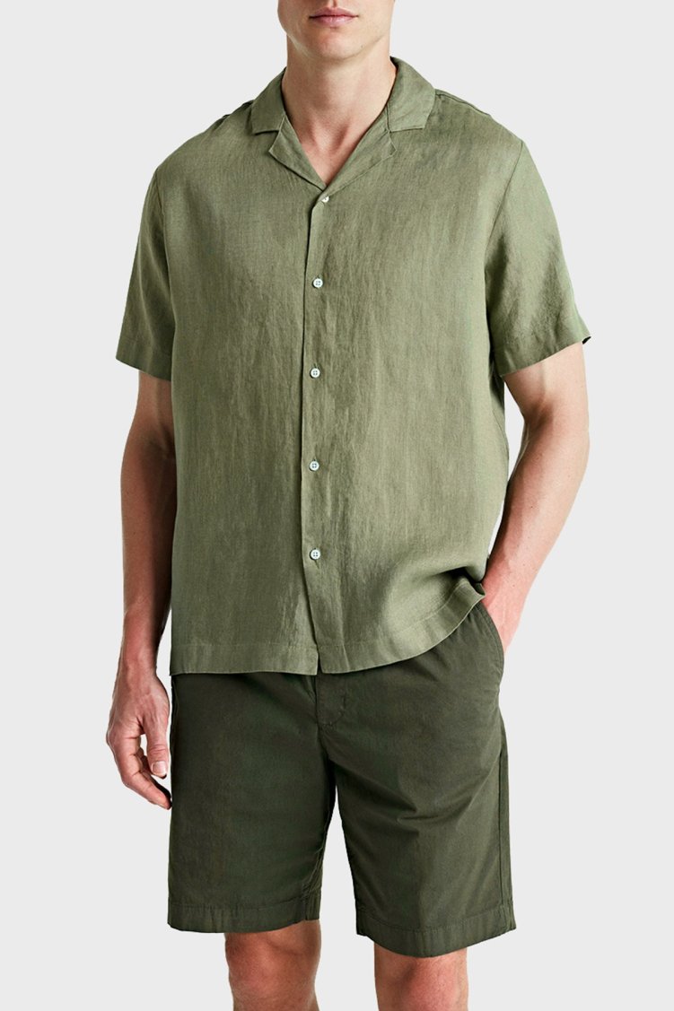 Bluemint Mars % 100 Keten Comfort Fit Kısa Kollu Erkek Gömlek BM24002107MS 1015 Haki - Bluemint
