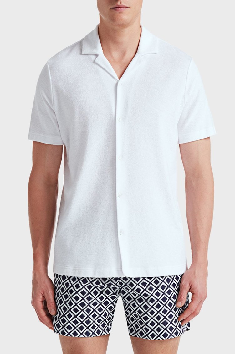 Bluemint Mars Havlu Pamuklu Comfort Fit Kısa Kollu Erkek Gömlek BM24002254MS 112 BEYAZ - Bluemint