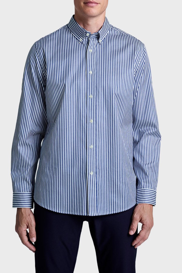 Bluemint Miles Çizgili % 100 Pamuk Regular Fit Düğmeli Yaka Erkek Gömlek BM25002704MW 274 LACİVERT - Bluemint