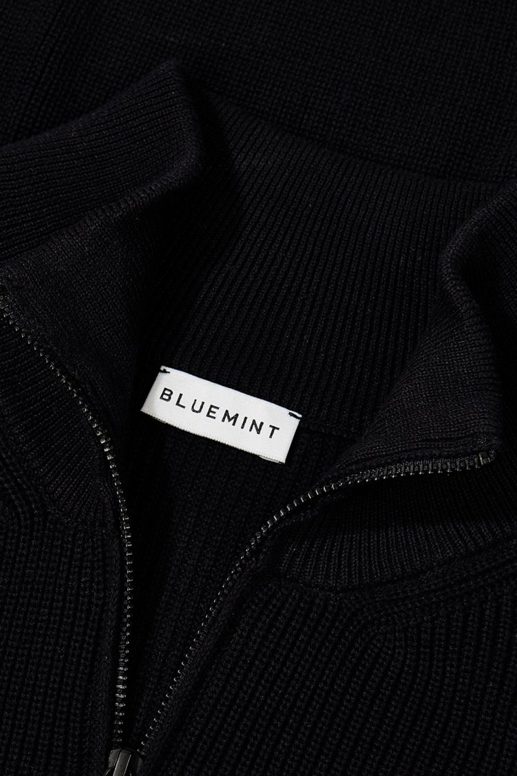 Bluemint Nelson % 100 Pamuk Comfort Fit Yarım Fermuarlı Dik Yaka Erkek Kazak BM24020347MW 111 SİYAH - Bluemint (1)
