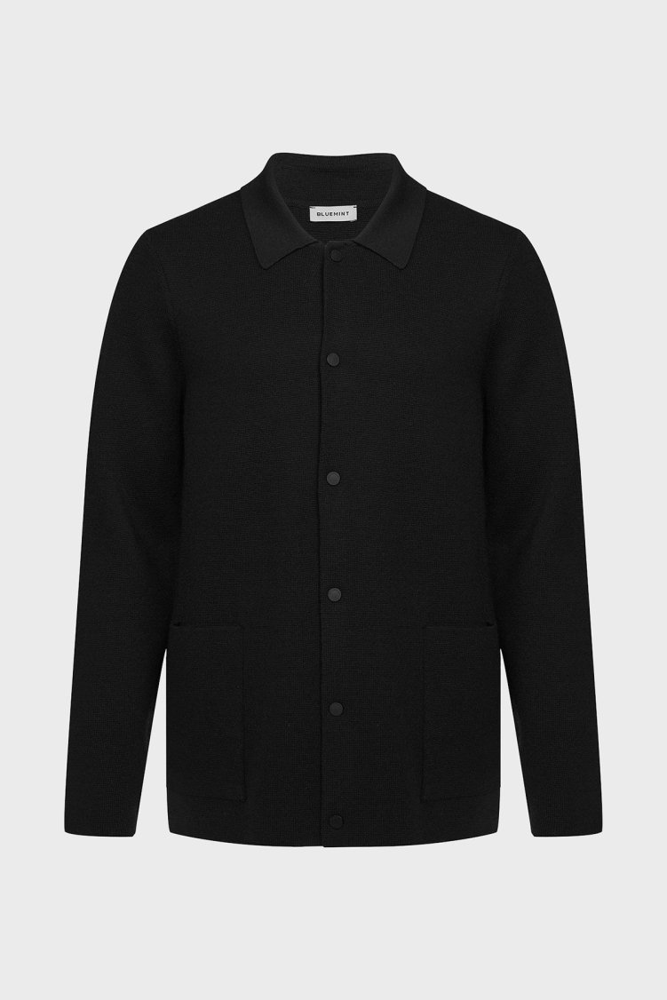 Bluemint Stuart Yünlü Relaxed Fit Düğmeli Erkek Polo Yaka Kazak BM25020219MW 111 SİYAH - Bluemint (1)
