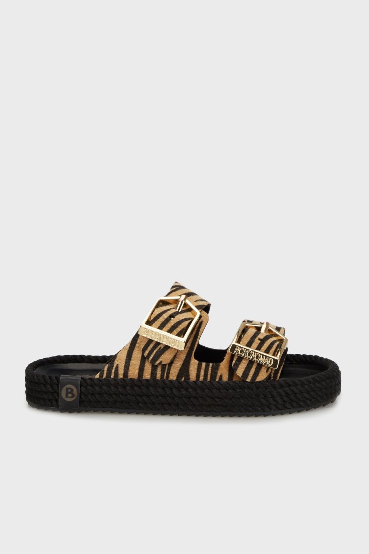 Bohonomad Sydney Logolu Zebra Desenli Çift Bantlı Tokalı Bayan Terlik SYD20-ZEB ZEBRA - Bohonomad