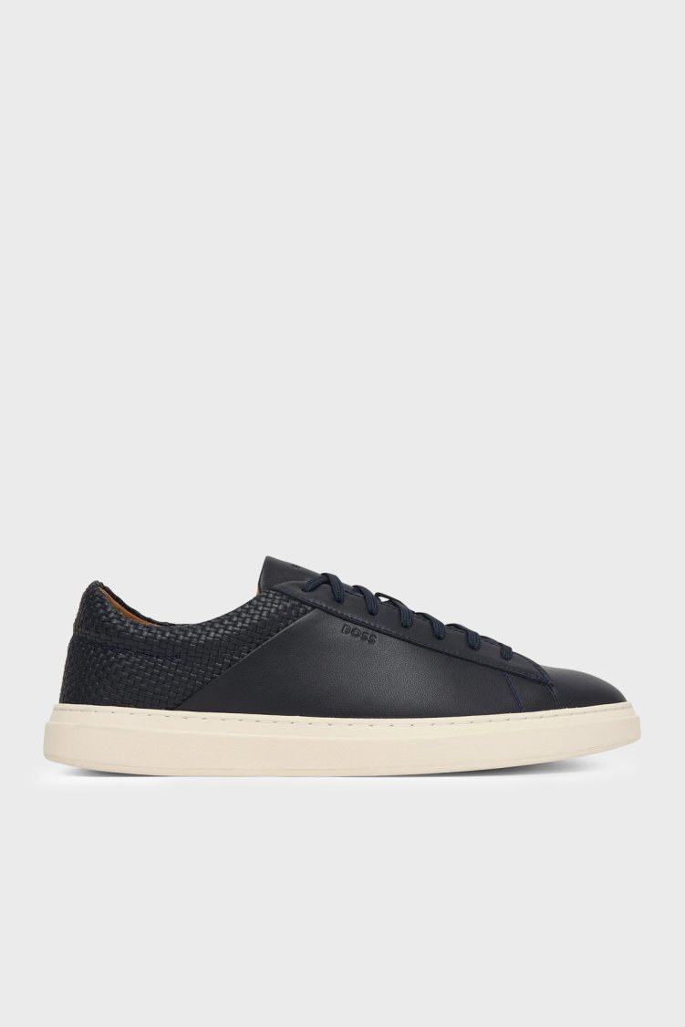Boss % 100 Deri Logolu Sneaker Erkek Ayakkabı 50563591 401 LACİVERT - Boss