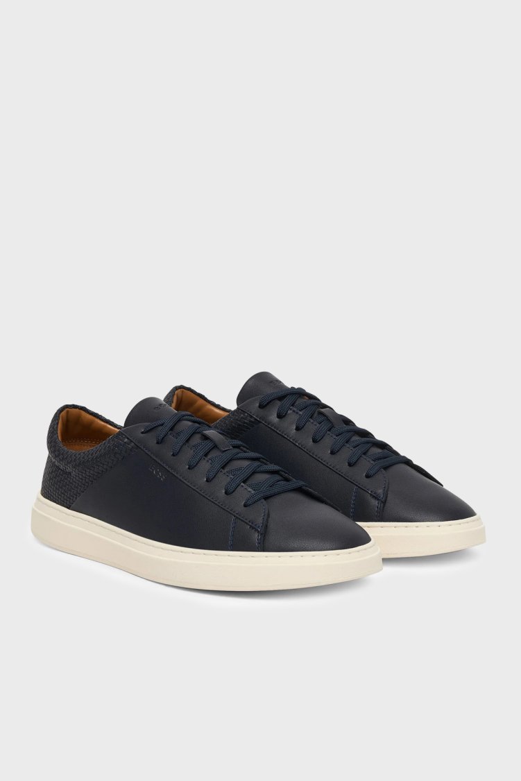 Boss % 100 Deri Logolu Sneaker Erkek Ayakkabı 50563591 401 LACİVERT - Boss (1)