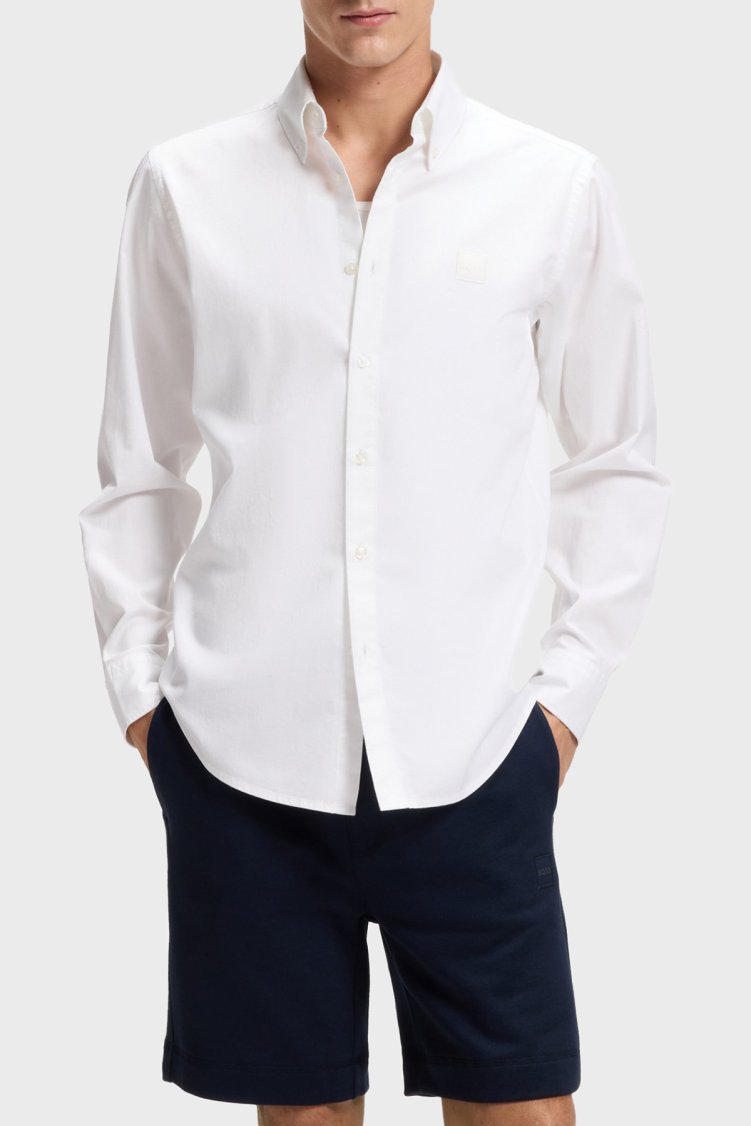 Boss % 100 Pamuk Regular Fit Düğmeli Yaka Erkek Gömlek 50565626 100 Beyaz - Boss