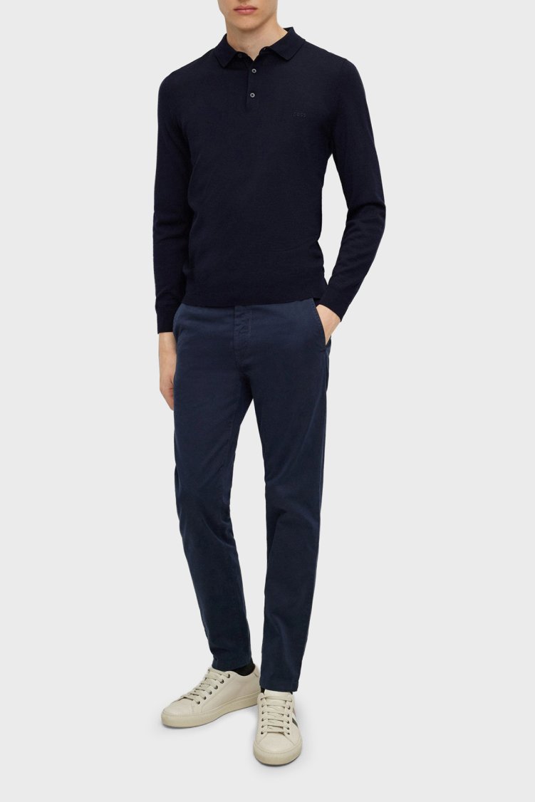 Boss % 100 Yün Regular Fit Düğmeli Erkek Polo Yaka Kazak 50476357 404 LACİVERT - Boss (1)