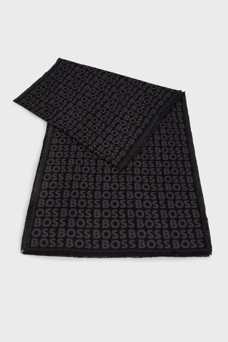 Boss 41 x 185 cm Logolu Çift Taraflı Erkek Şal 50518661 001 SİYAH - Boss