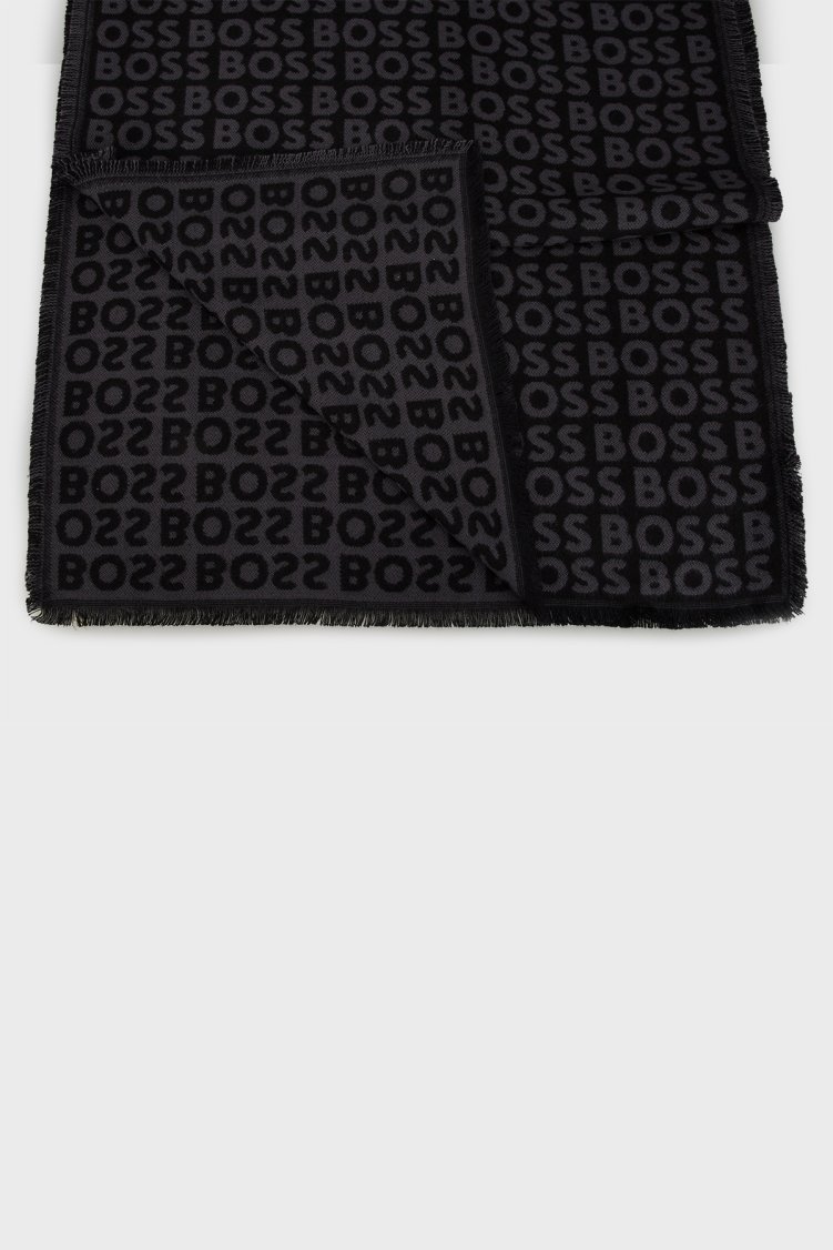 Boss 41 x 185 cm Logolu Çift Taraflı Erkek Şal 50518661 001 SİYAH - Boss (1)