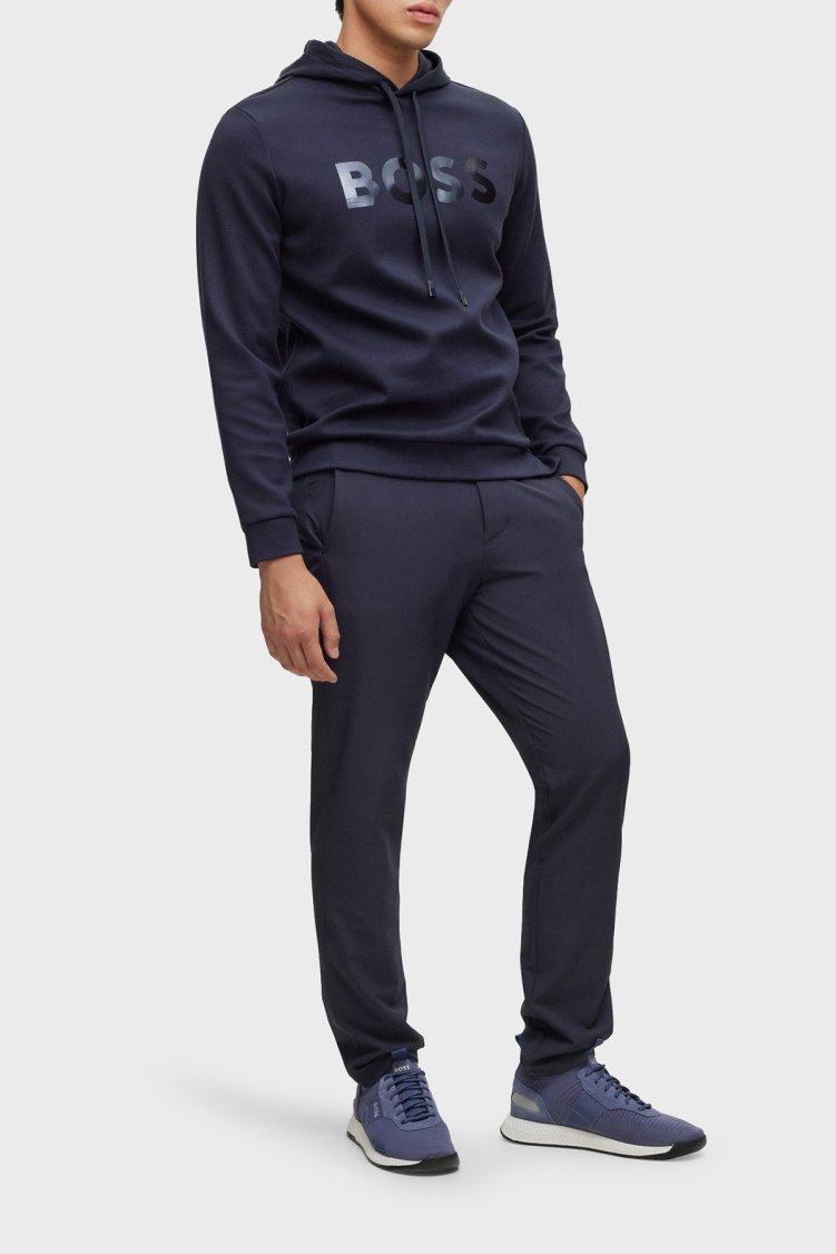 Boss Ayna Efektli Logolu Kapüşonlu Pamuklu Relaxed Fit Erkek Sweat 50501222 402 LACİVERT - Boss (1)