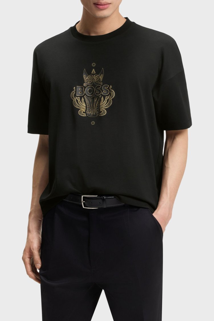Boss Baskılı Pamuklu Regular Fit Bisiklet Yaka Erkek T Shirt 50565015 001 Siyah - Boss