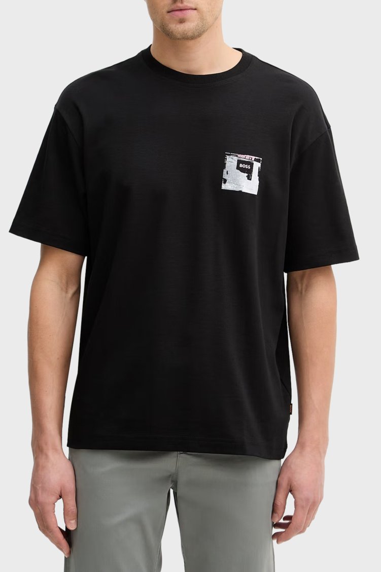 Boss Baskılı Pamuklu Relaxed Fit Bisiklet Yaka Erkek T Shirt 50556032 001 SİYAH - Boss