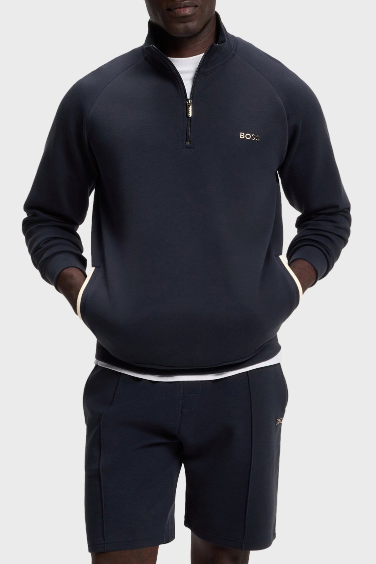 Boss Boss Pamuklu Yarım Fermuarlı Dik Yaka Erkek Sweat 50566915 403 Lacivert - Boss