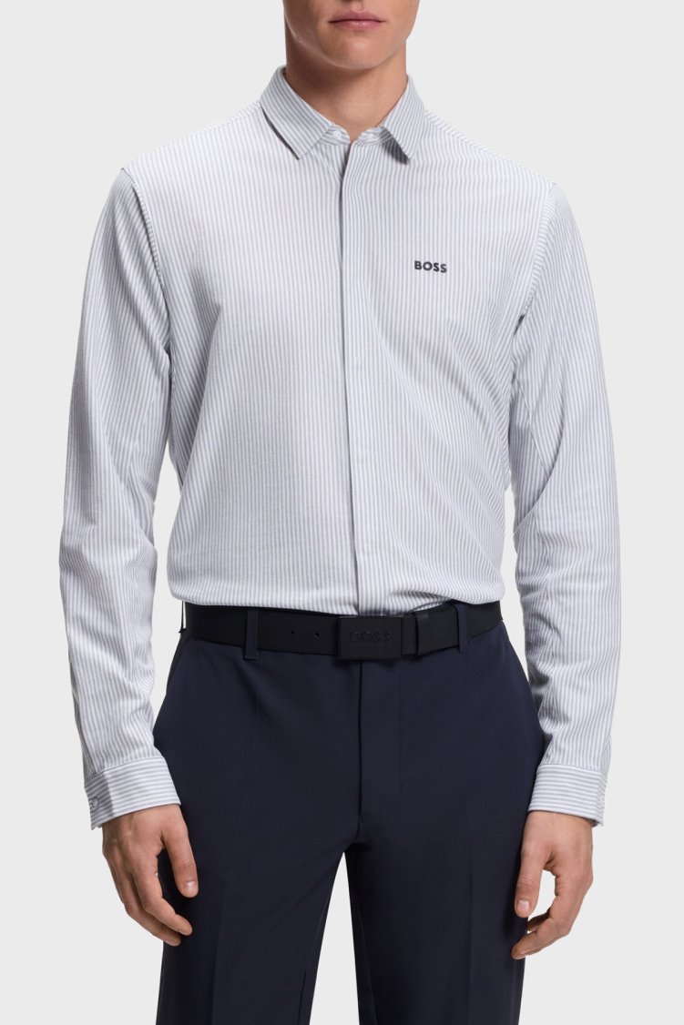 Boss Çizgili % 100 Pamuk Regular Fit Düğmeli Yaka Erkek Gömlek 50565852 026 Gri - Boss