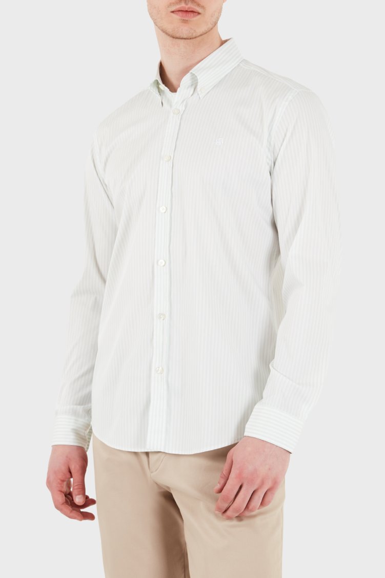 Boss Çizgili Pamuklu Slim Fit Klasik Yaka Uzun Kollu Erkek Gömlek 50556085 332 BEYAZ-YEŞİL - Boss