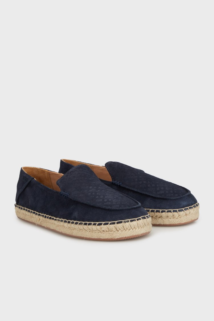 Boss Deri Ve Süet Karışımlı Hasır Detaylı Erkek Espadril 50541781 401 LACİVERT - Boss (1)