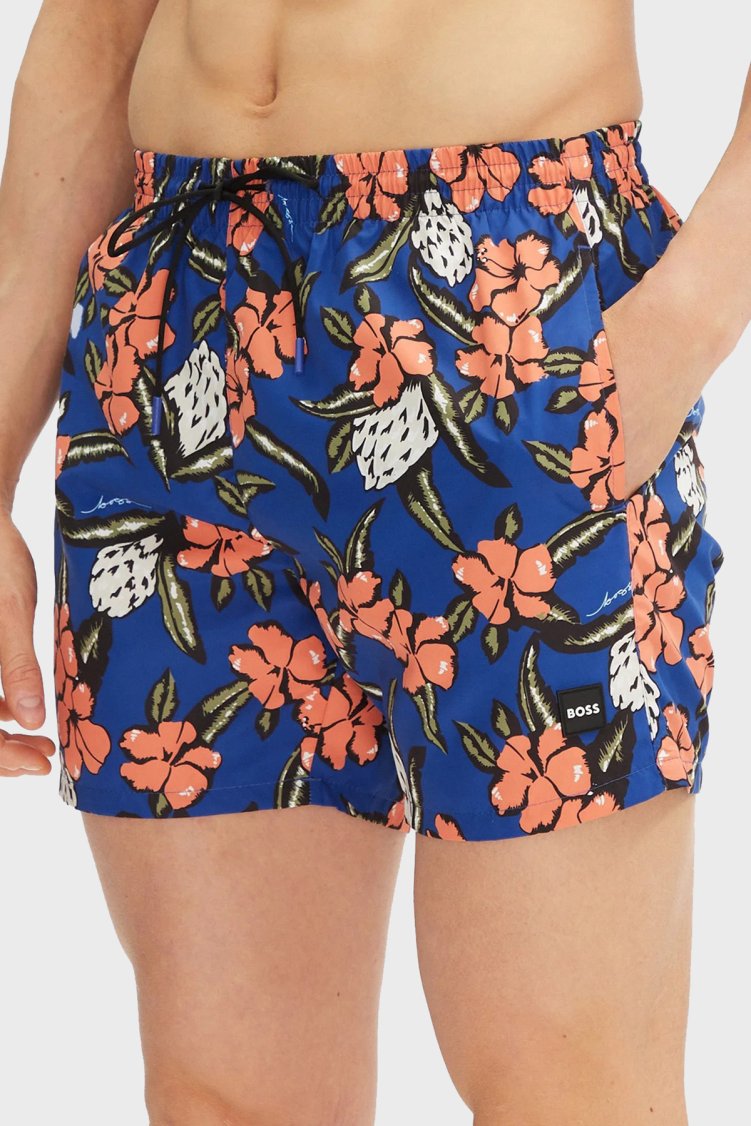 Boss Desenli Regular Fit Cepli Mayo Erkek Short 50508844 427 MAVİ-TURUNCU - Boss