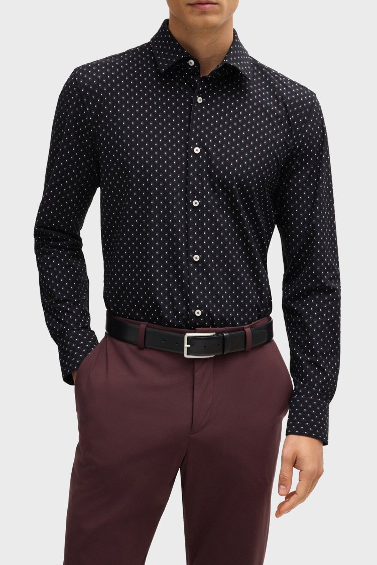 Boss Desenli Slim Fit Erkek Gömlek 50520055 001 SİYAH - Boss