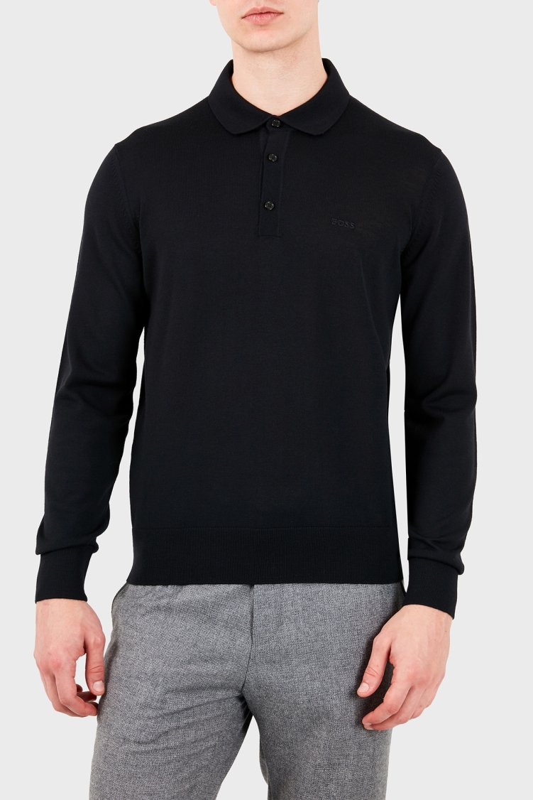 Boss Erkek Polo Yaka Kazak 50571927 001 Siyah - Boss