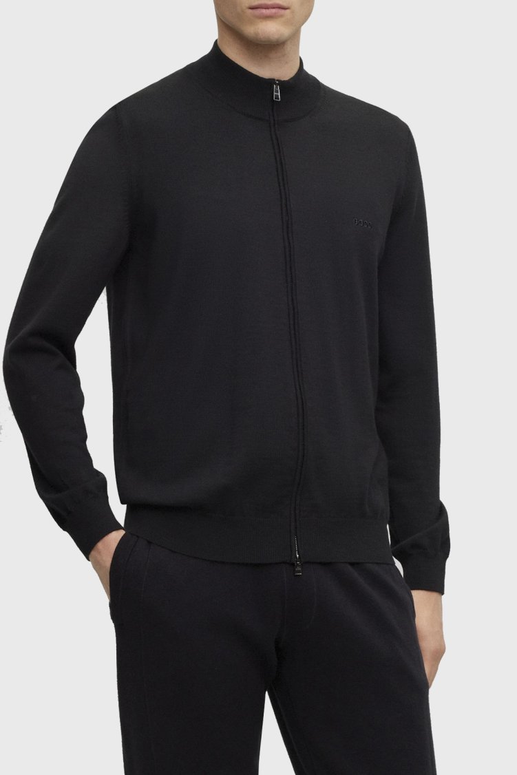 Boss Fermuarlı Regular Fit % 100 Yün Erkek Hırka 50476347 001 SİYAH - Boss