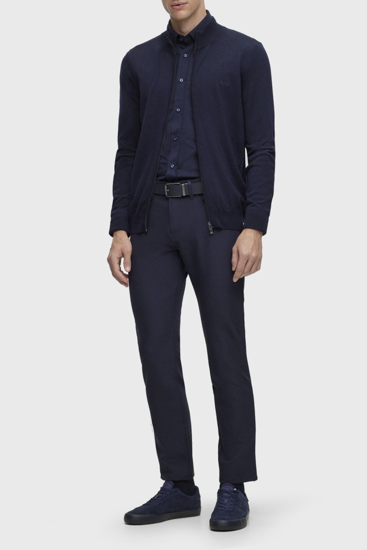 Boss Fermuarlı Regular Fit % 100 Yün Erkek Hırka 50476347 404 LACİVERT - Boss (1)