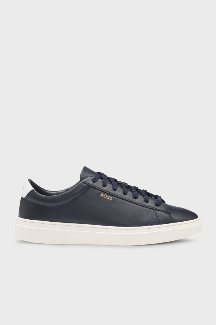 Boss Hakiki Deri Logolu Sneaker Erkek Ayakkabı 50536480 410 LACİVERT - Boss