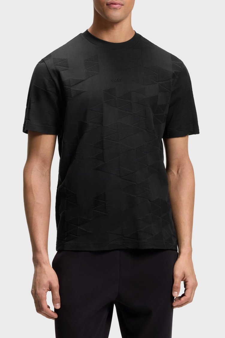 Boss Jakarlı % 100 Pamuk Bisiklet Yaka Erkek T Shirt 50563981 001 Siyah - Boss