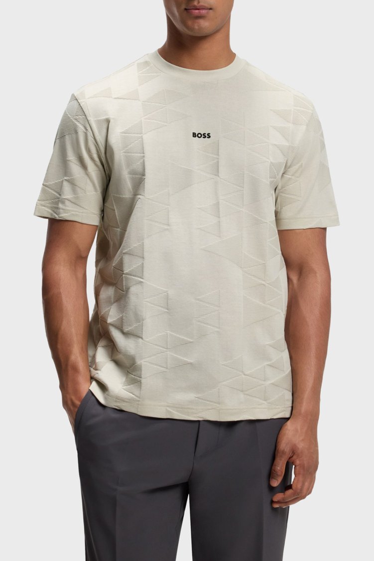 Boss Jakarlı % 100 Pamuk Bisiklet Yaka Erkek T Shirt 50563981 272 Bej - Boss