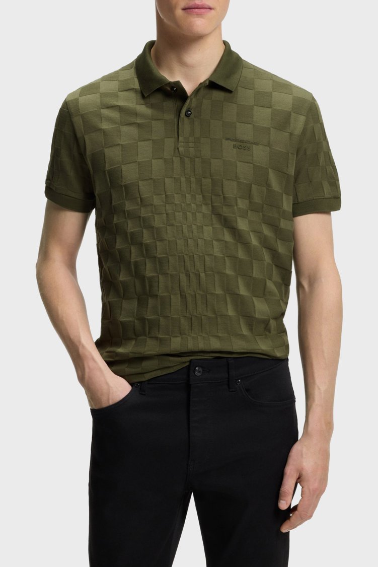 Boss Jakarlı Desenli Pamuklu Regular Fit Düğmeli Erkek Polo 50559802 347 HAKİ - Boss