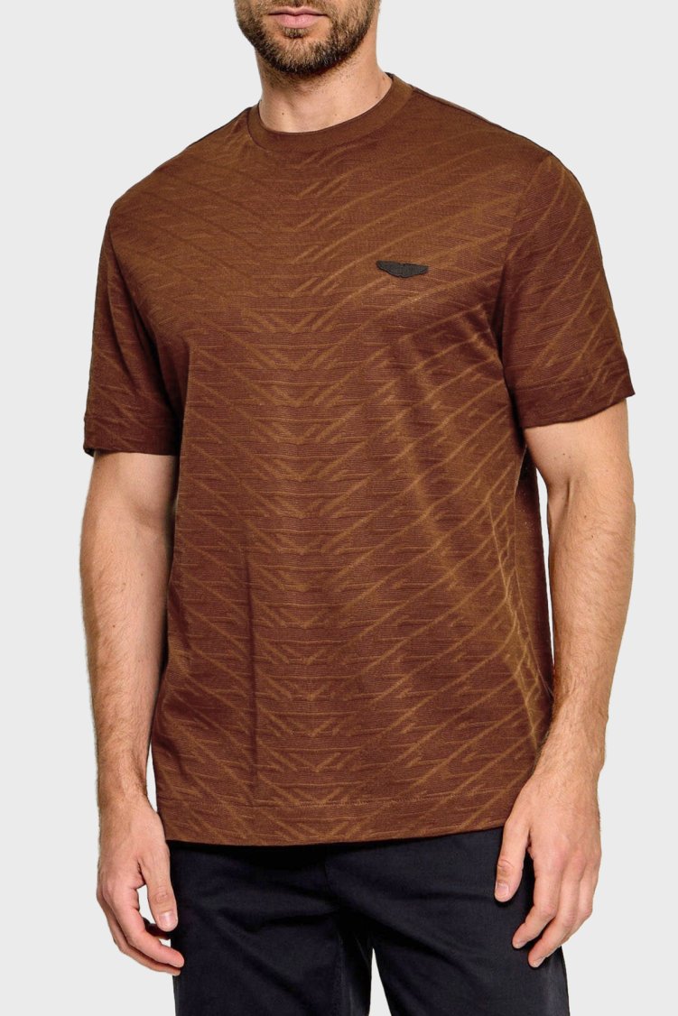Boss Jakarlı Logolu Regular Fit Bisiklet Yaka Erkek T Shirt 50565175 214 Kahve - Boss