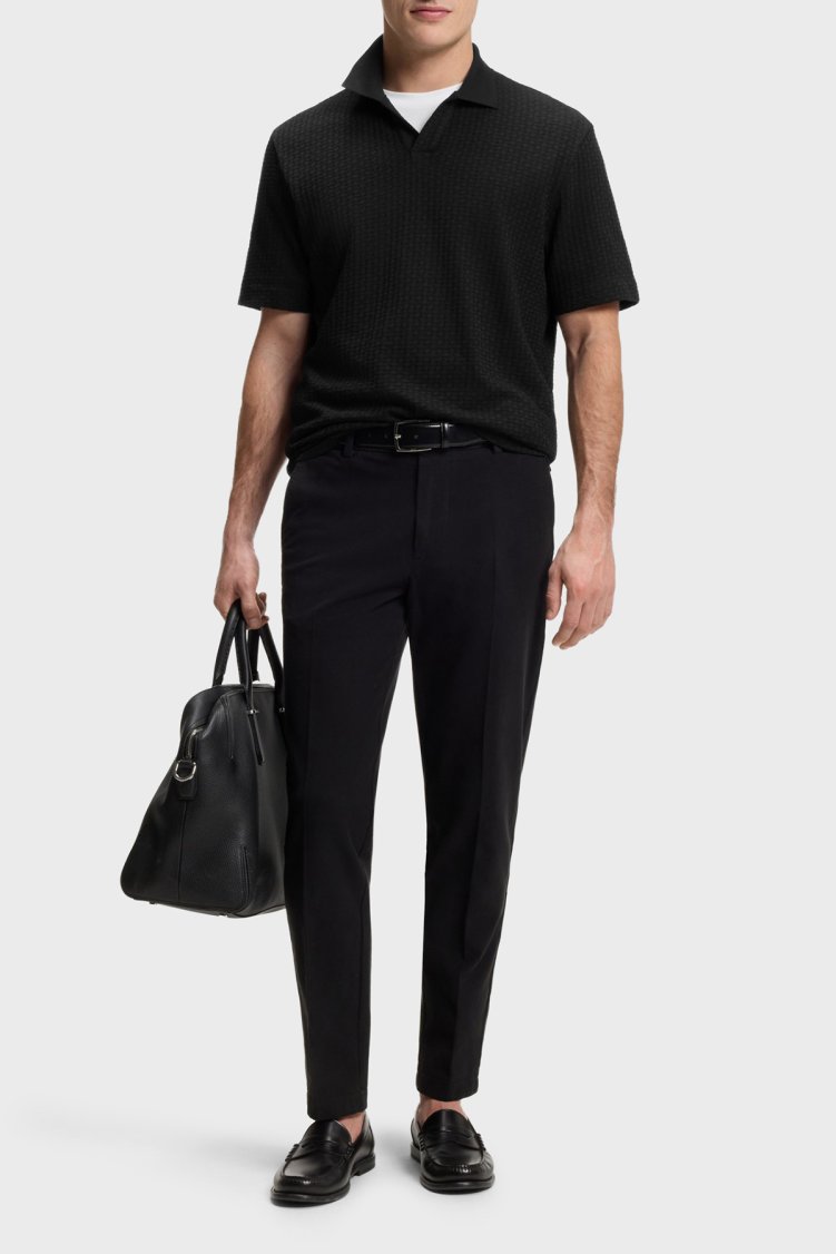 Boss Jakarlı Pamuklu Regular Fit Kısa Kollu V Yaka Erkek Polo 50561203 001 SİYAH - Boss (1)