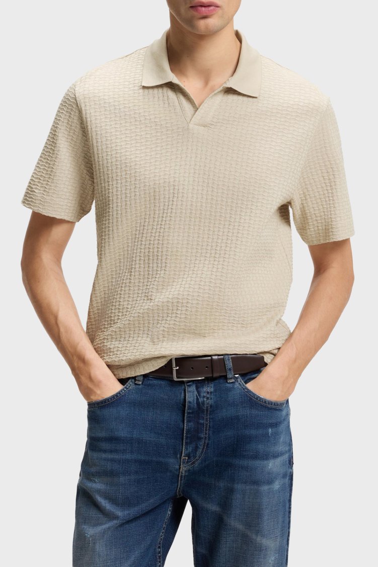 Boss Jakarlı Pamuklu Regular Fit Kısa Kollu V Yaka Erkek Polo 50561203 286 BEJ - Boss