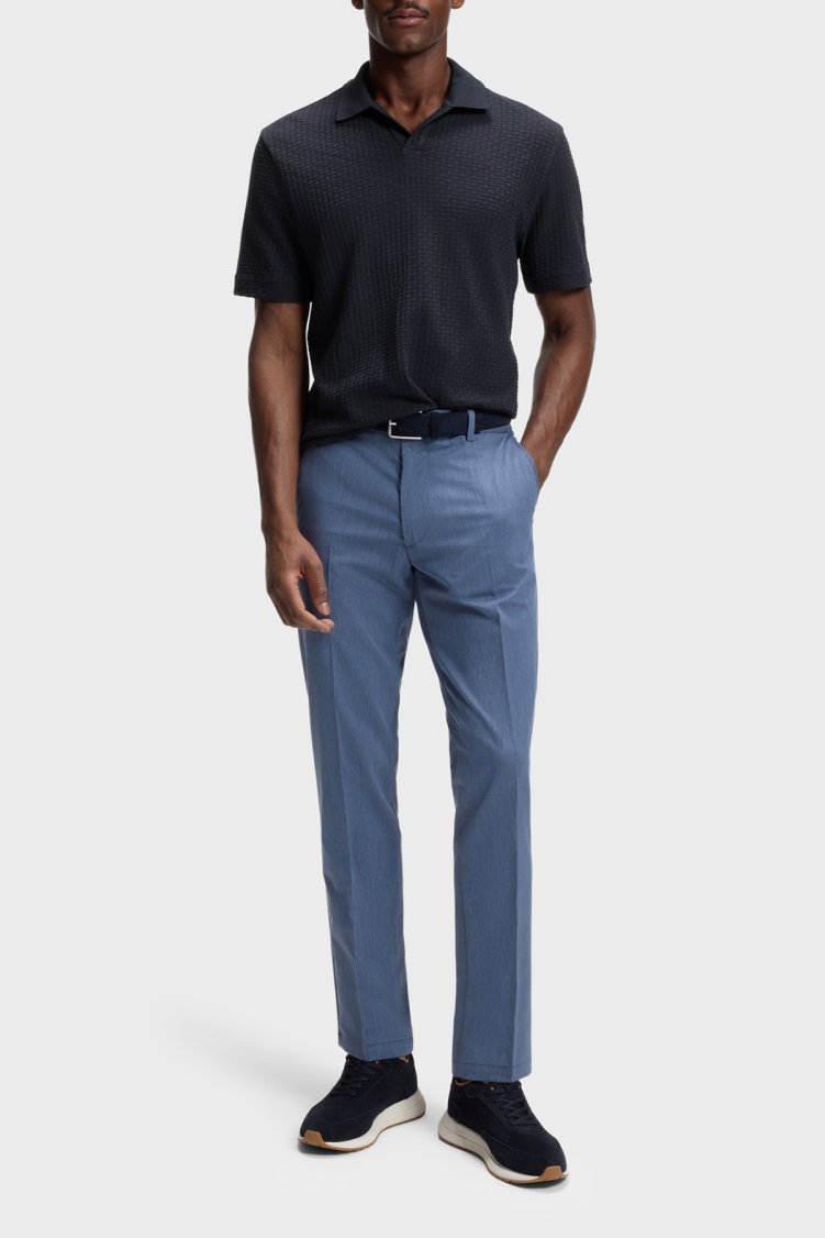 Boss Jakarlı Pamuklu Regular Fit Kısa Kollu V Yaka Erkek Polo 50561203 404 LACİVERT - Boss (1)