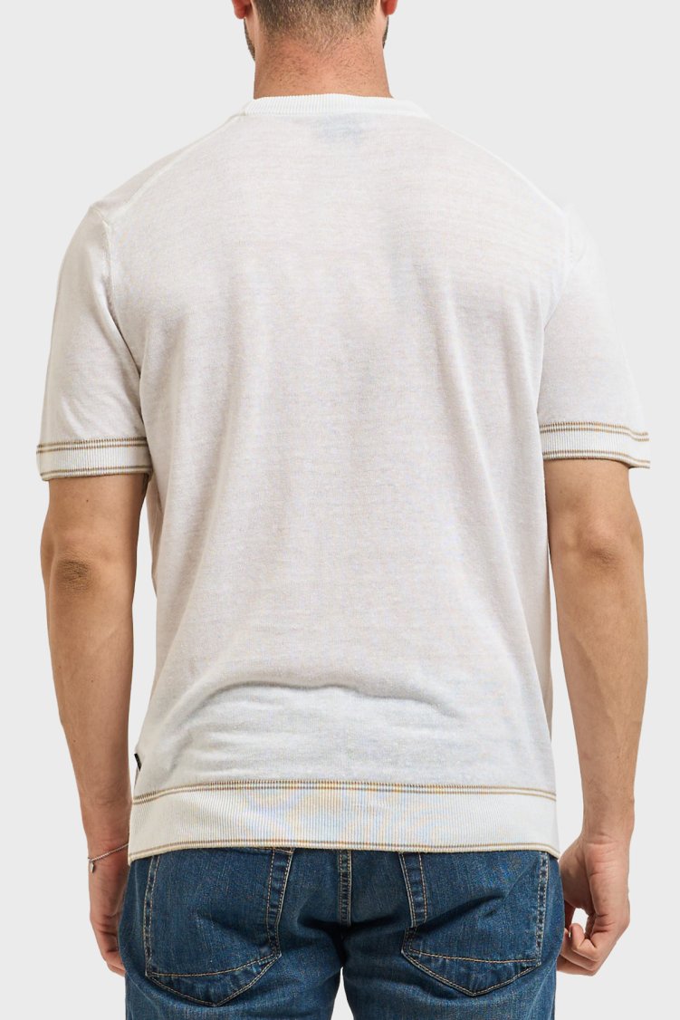 Boss Keten Karışımlı Kontrast Renk Detaylı Bisiklet Yaka Erkek T Shirt 50560491 100 BEYAZ - Boss (1)