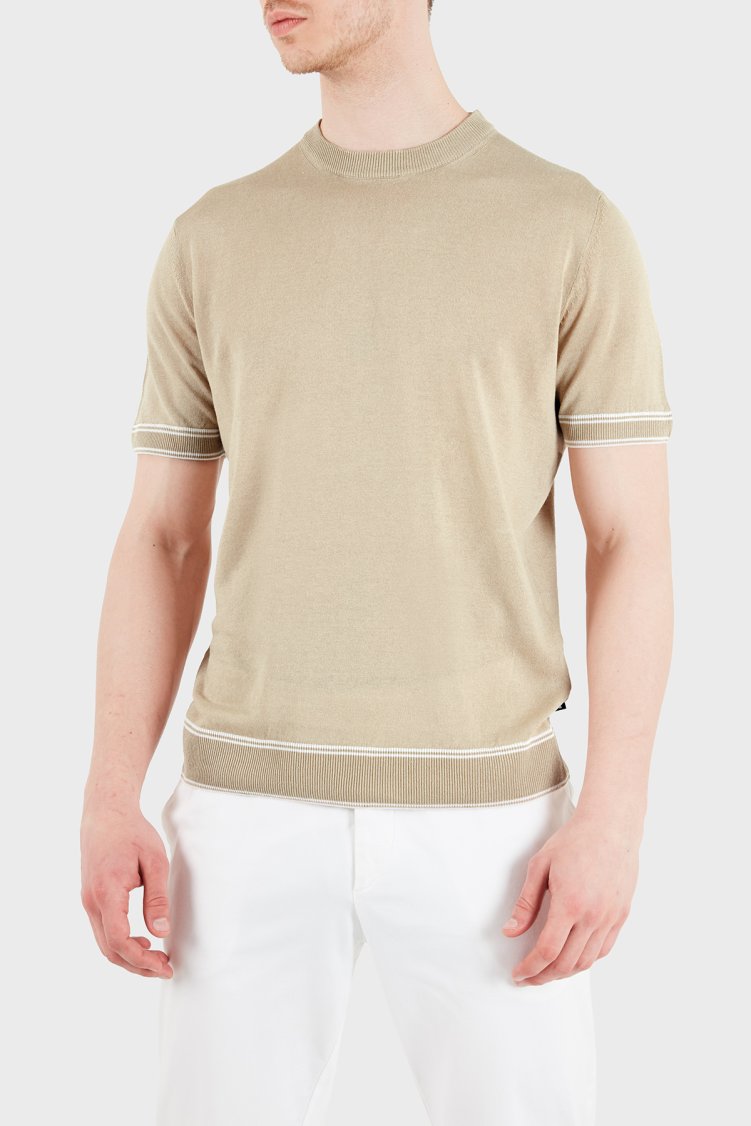 Boss Keten Karışımlı Regular Fit Bisiklet Yaka Erkek T Shirt 50560491 286 BEJ - Boss
