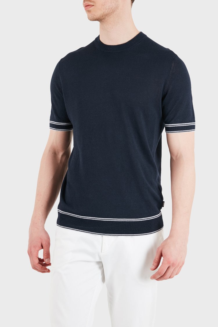Boss Keten Karışımlı Regular Fit Bisiklet Yaka Erkek T Shirt 50560491 404 LACİVERT - Boss