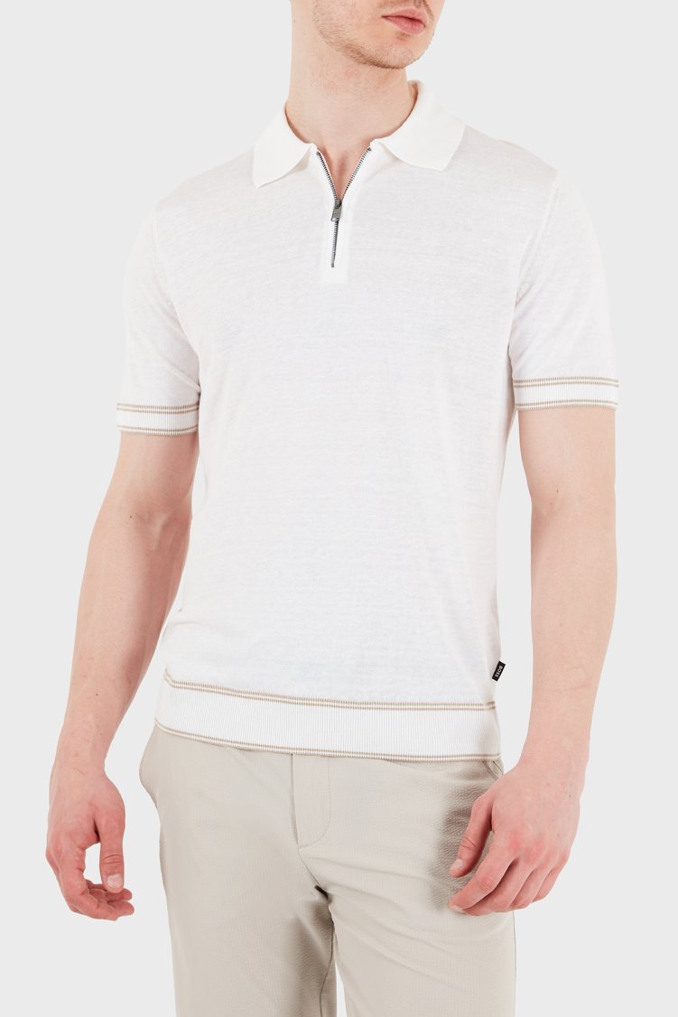 Boss Keten Karışımlı Regular Fit Fermuarlı Erkek Polo 50560474 100 BEYAZ - Boss