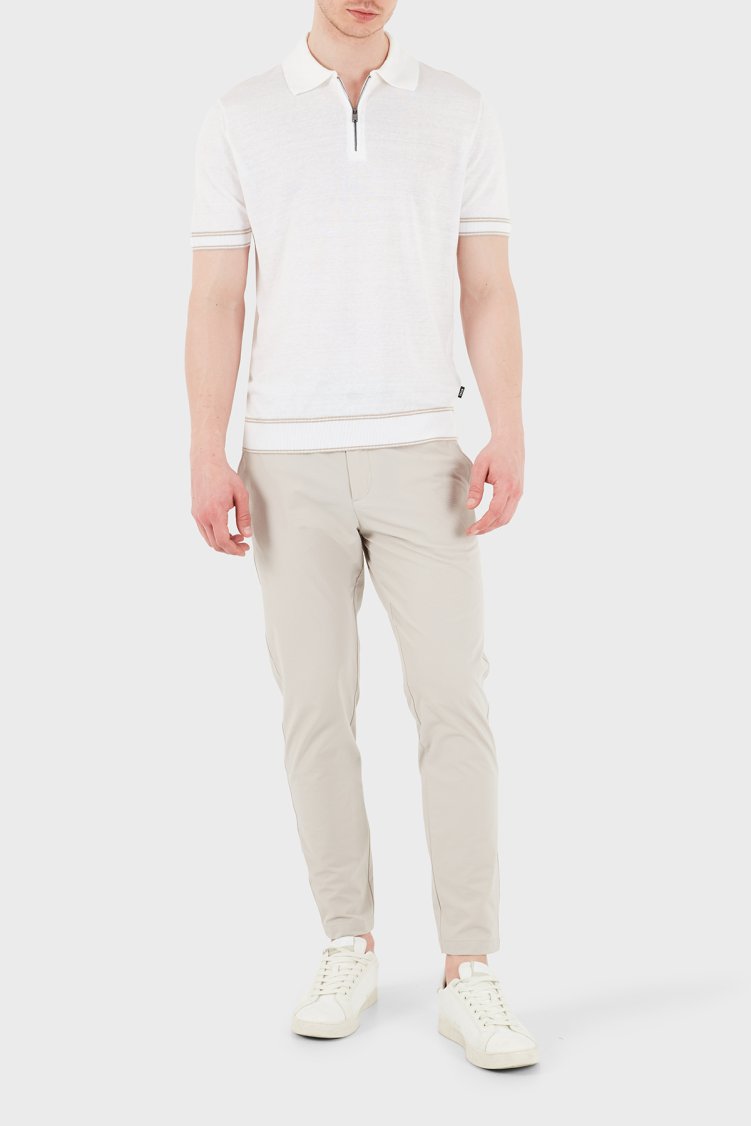 Boss Keten Karışımlı Regular Fit Fermuarlı Erkek Polo 50560474 100 BEYAZ - Boss (1)