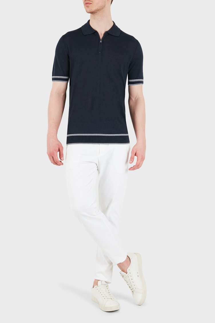 Boss Keten Karışımlı Regular Fit Fermuarlı Erkek Polo 50560474 404 LACİVERT - Boss (1)