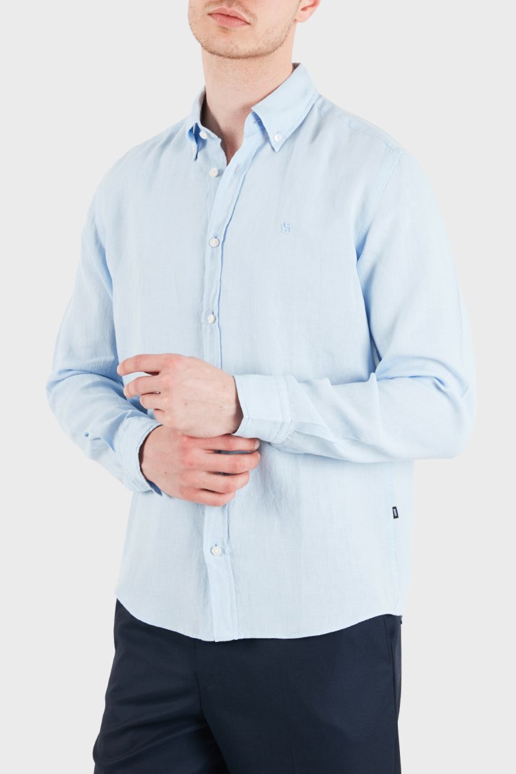 Boss Keten Regular Fit Klasik Yaka Uzun Kollu Erkek Gömlek 50556077 450 MAVİ - Boss