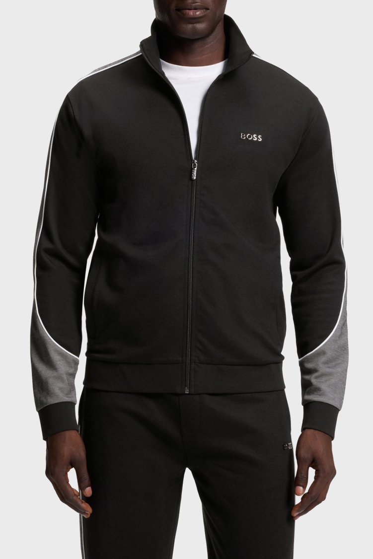 Boss Kontrast Detaylı Pamuklu Regular Fit Dik Yaka Fermuarlı Erkek Sweat 50554793 001 SİYAH - Boss