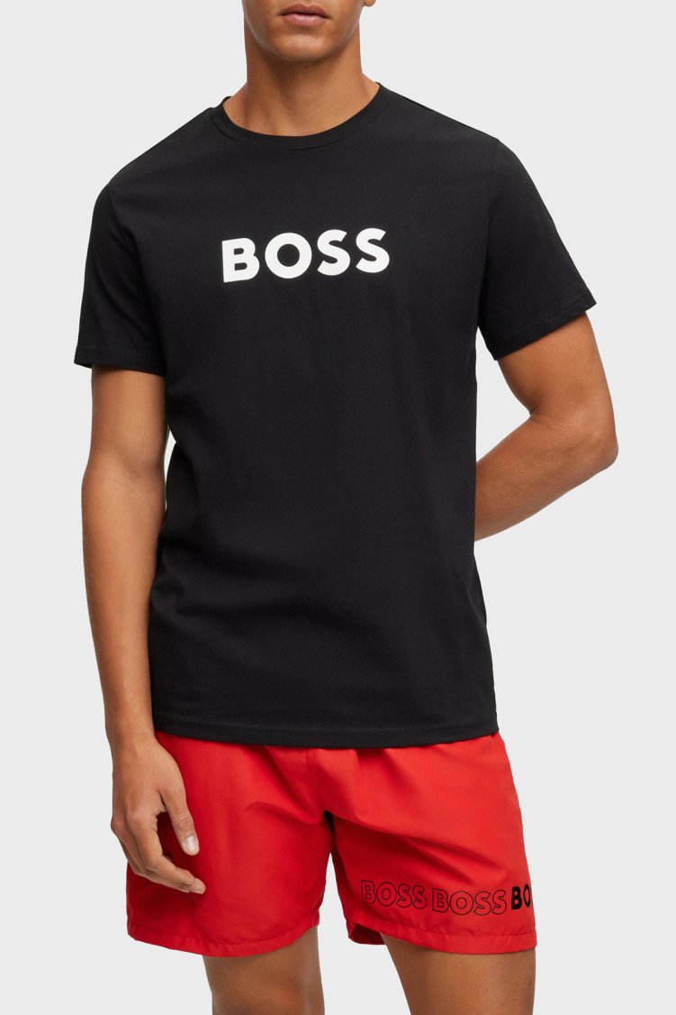 Boss Kontrast Logolu % 100 Pamuk Regular Fit Erkek T Shirt 50491706 001 SİYAH - Boss