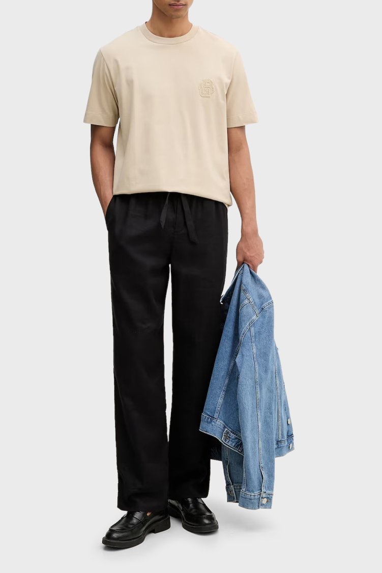 Boss Logolu % 100 Pamuk Bisiklet Yaka Erkek T Shirt 50560328 286 BEJ - Boss (1)