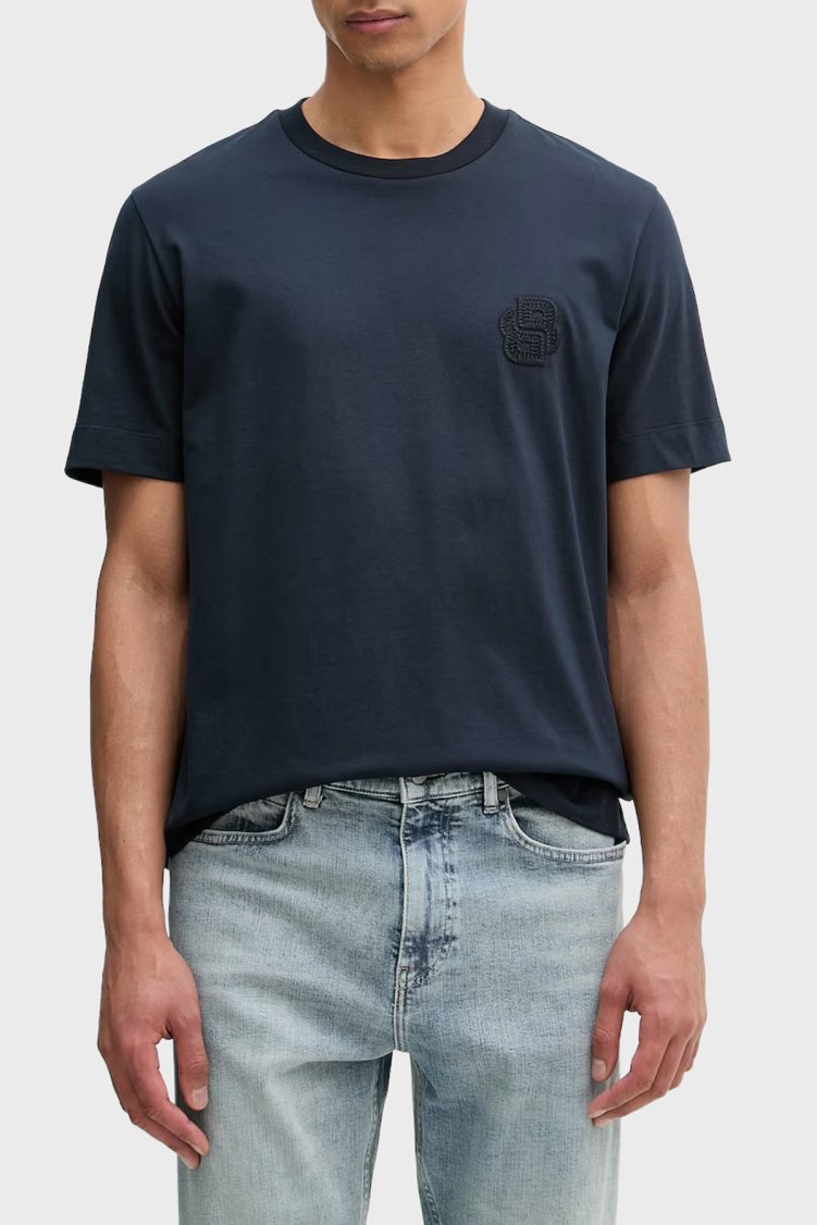 Boss Logolu % 100 Pamuk Bisiklet Yaka Erkek T Shirt 50560328 404 LACİVERT - Boss
