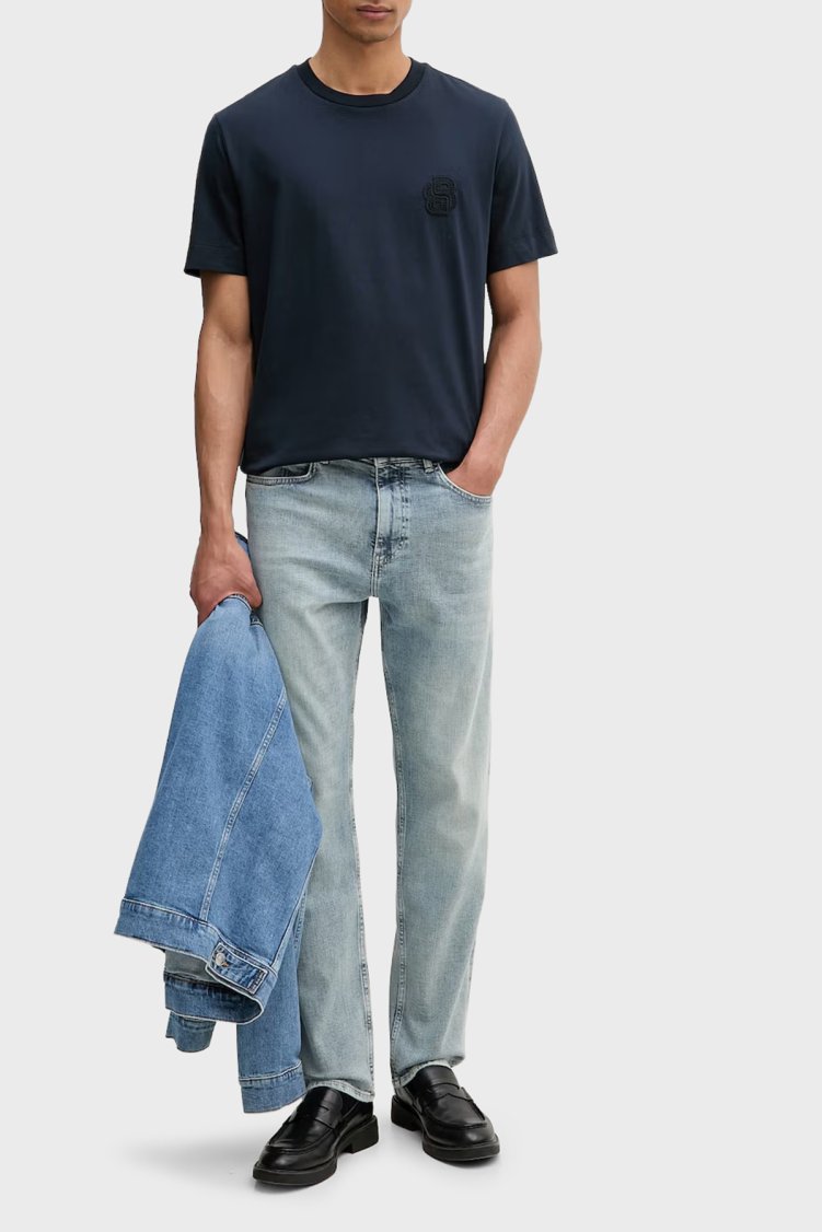 Boss Logolu % 100 Pamuk Bisiklet Yaka Erkek T Shirt 50560328 404 LACİVERT - Boss (1)